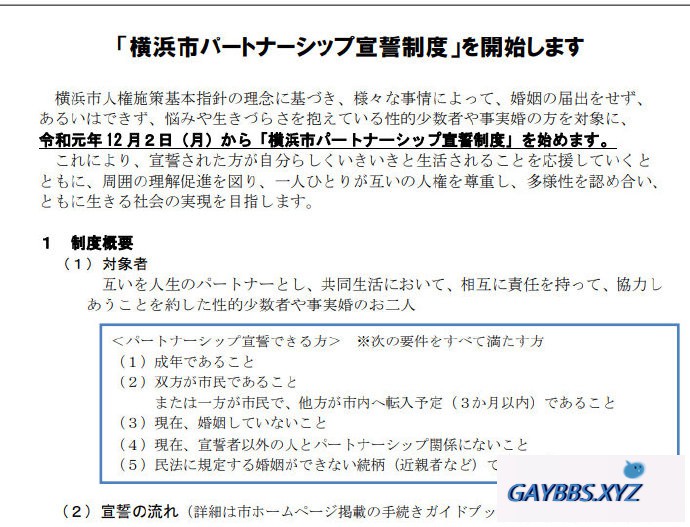 日本横滨市下月起实行承认同性伴侣的宣誓证书制度 同性伴侣