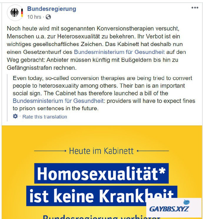 德国政府：同性恋不是疾病，内阁通过法案禁止“治疗” 德国,治疗