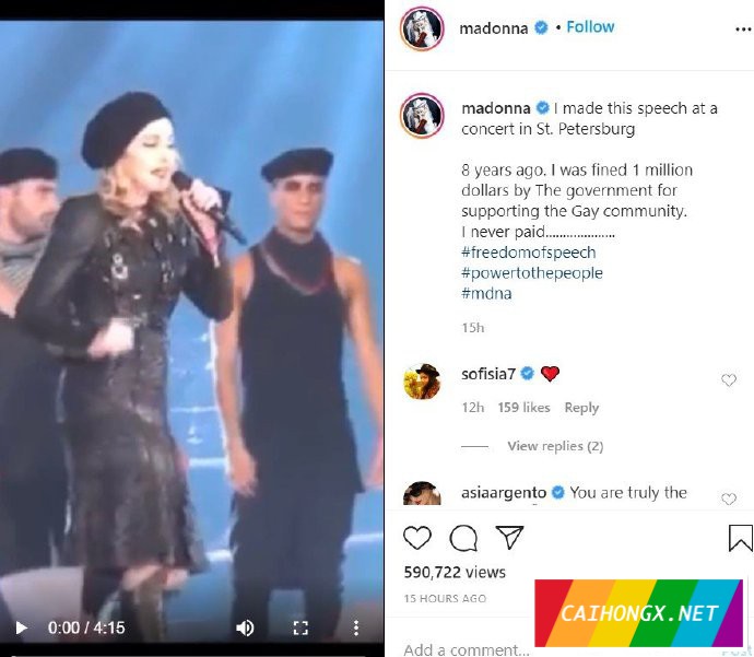 因演唱会中讲话支持同性恋平权，歌手麦当娜被俄罗斯罚... 平权