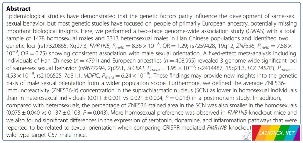 在汉族男性中发现了与性倾向相关的两个基因位点 性倾向